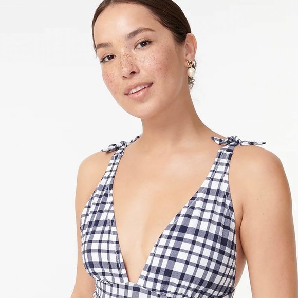 J Crew Plus Tie-shoulder One-piece Swimsuit in Marine Plaid Sz 22 NWT - Picture 3 of 6